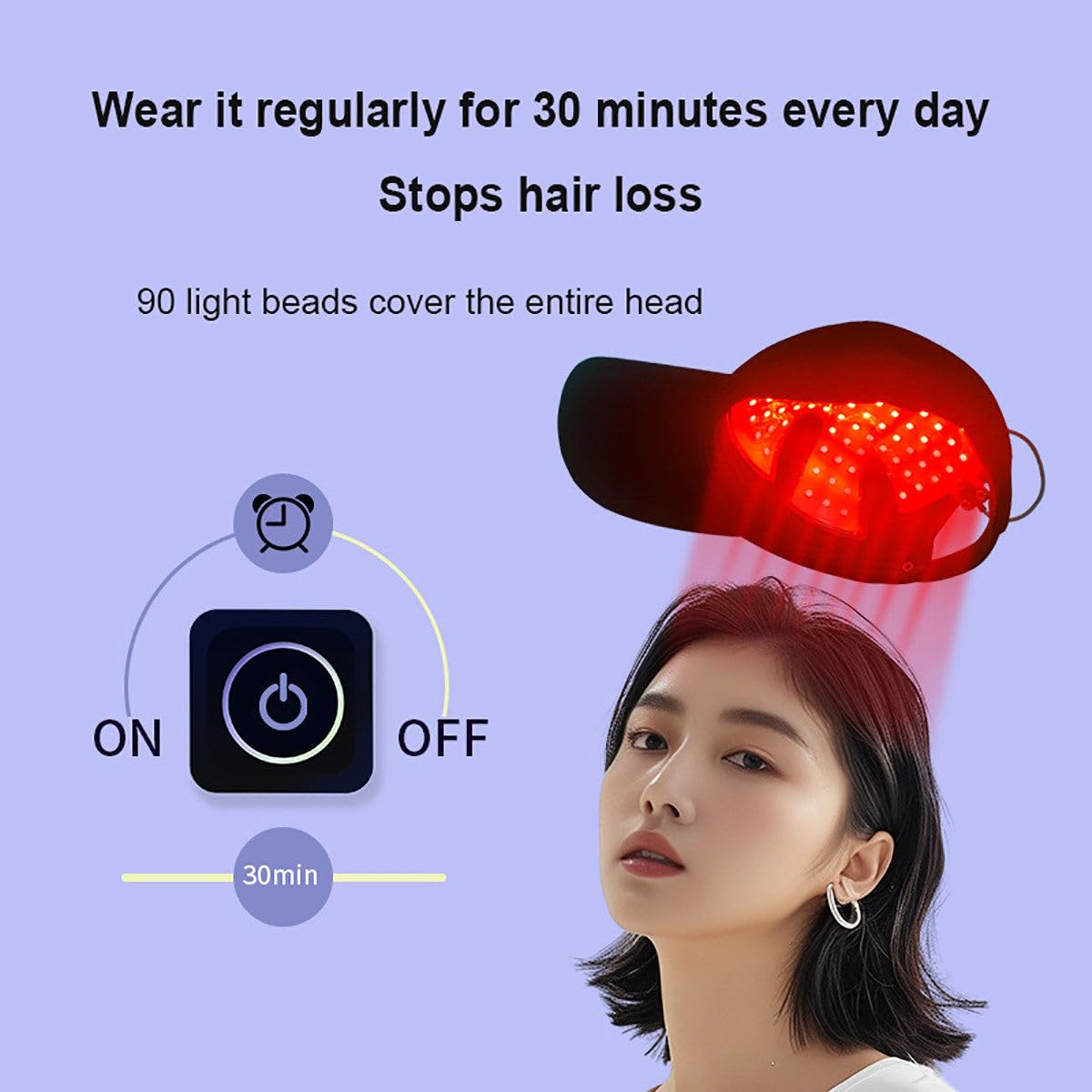 Cappello Ricrescita Capelli, 90 Perline A Led, 650 nm E 430 nm, Cappello Per Ricrescita Rapida Dei Capelli Con Luce Blu Rossa Per Uomini E Donne, Timer Da 15-30 Minuti, Rinforza Le Radici Dei Capelli
