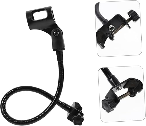 Miniatura 3 de Soporte de micrófono de cuello de cisne ajustable para escritorio, transmisión en vivo, soporte de micrófono negro, brazo flexible y base compatible