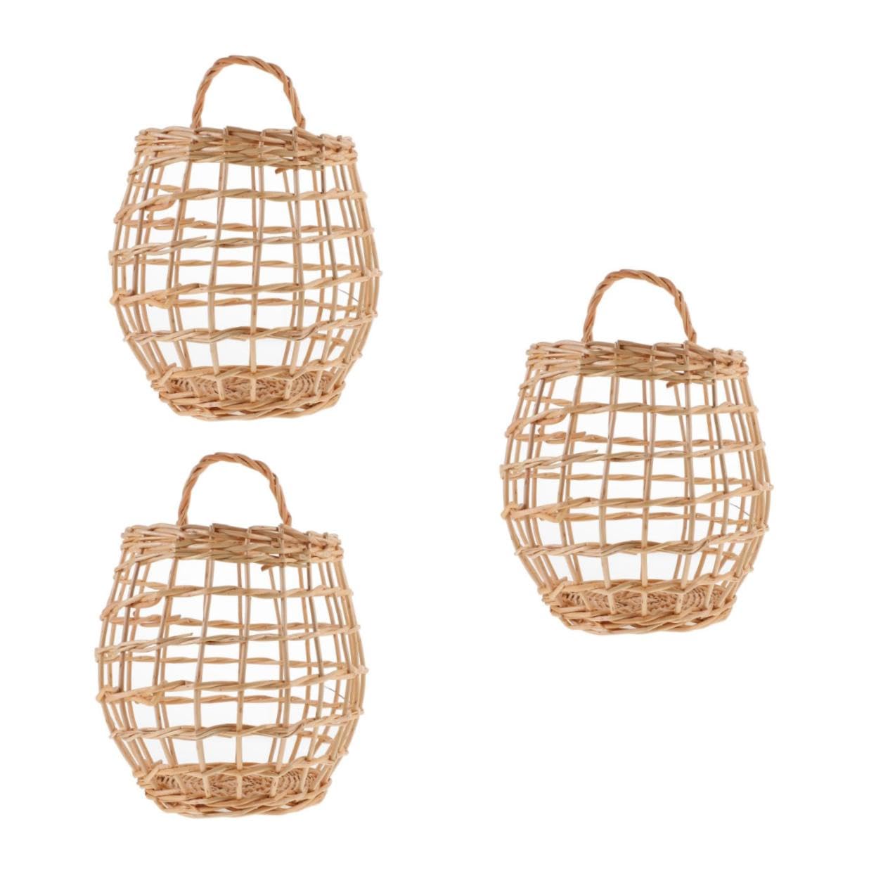 3kawałki Koszyk Woven Basket Do Zawieszenia Ścianie Rattanowy Koszyk Jajka i Czosnek Stylowy Dekoracyjny Akcesorium Kuchenne Kolor Losowy