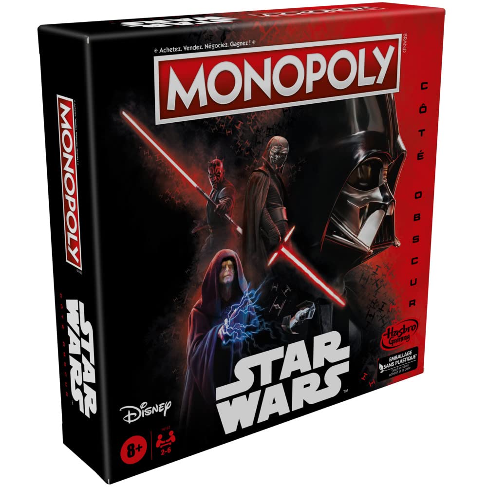 Jeu Monopoly Édition Disney Star Wars Côté obscur, Jeu de Plateau Familial pour Enfants à partir de 8 Ans, Cadeau Star Wars