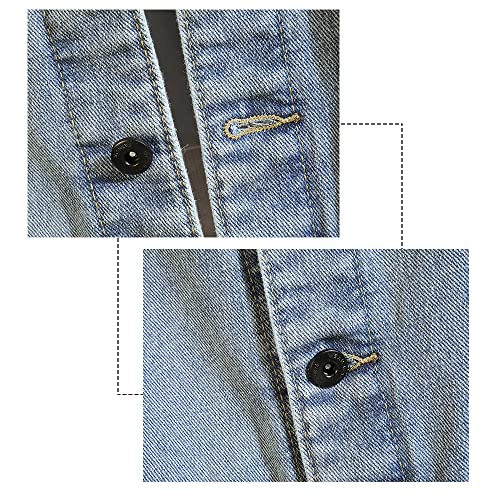 Image of DOSLAVIDA Men's Distressed Denim Jacket Unisex Button Down Jean Coat Casual Long Sleeve Trucker Hooded Jackets Outwear