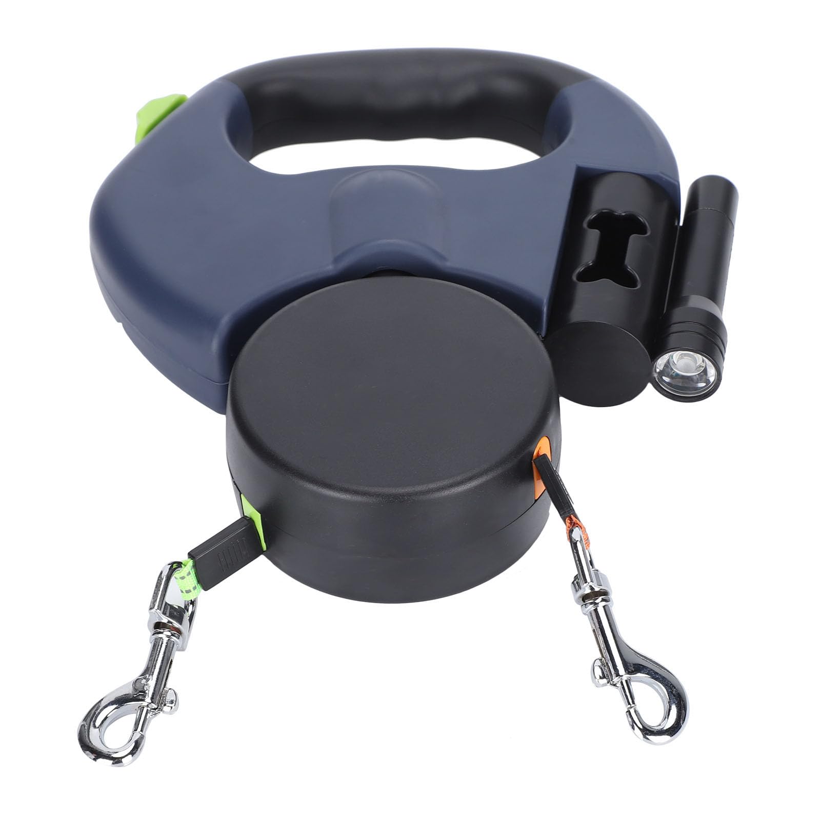 Doppelte Einziehbare Hundeleine, Strapazierfähig, Flexible Einziehbare Hundeleine Doppelleine Zwei Hunde mit LED Licht und Müllbox für Kleine und Mittelgroße Hunde