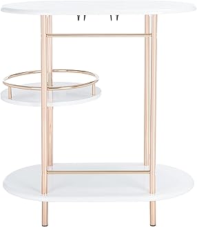 Home Collection Iva White/Gold 3-Tier Swivel Stemware Rack Bar Table