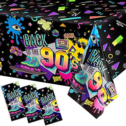 Tegeme 1 Pcs 90s Plastic Tablecloth Back to 90's Hip Hop Birthday Party