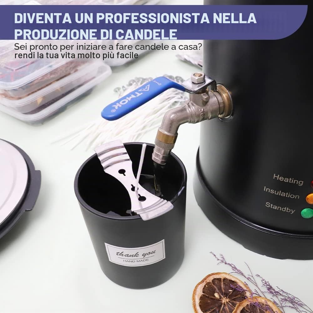 TOAUTO WMF-5L - Fusore di cera per la produzione di candele, con beccuccio per versare più velocemente e termoregolatore, non si intasa e facile da pulire