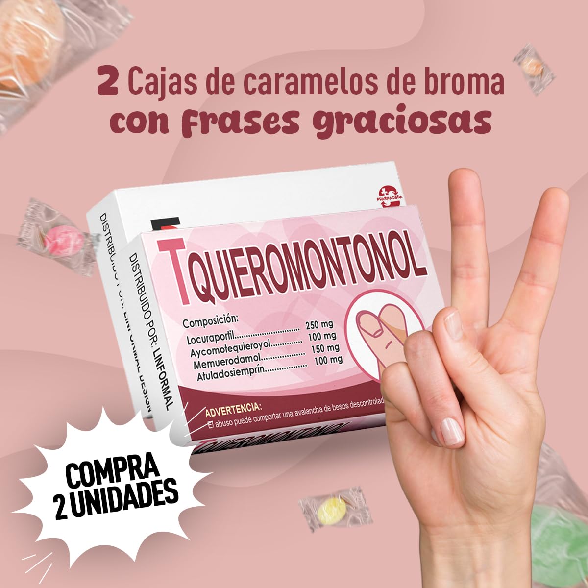 LINFORMAL Pack 2 Cajas PHARMACOÑA | ENAMORADOL+ TEQUIEROMONTONOL Regalos Originales San Valentin para Parejas | Detalle con Humor para Hombre o Mujer, enamorados o novios