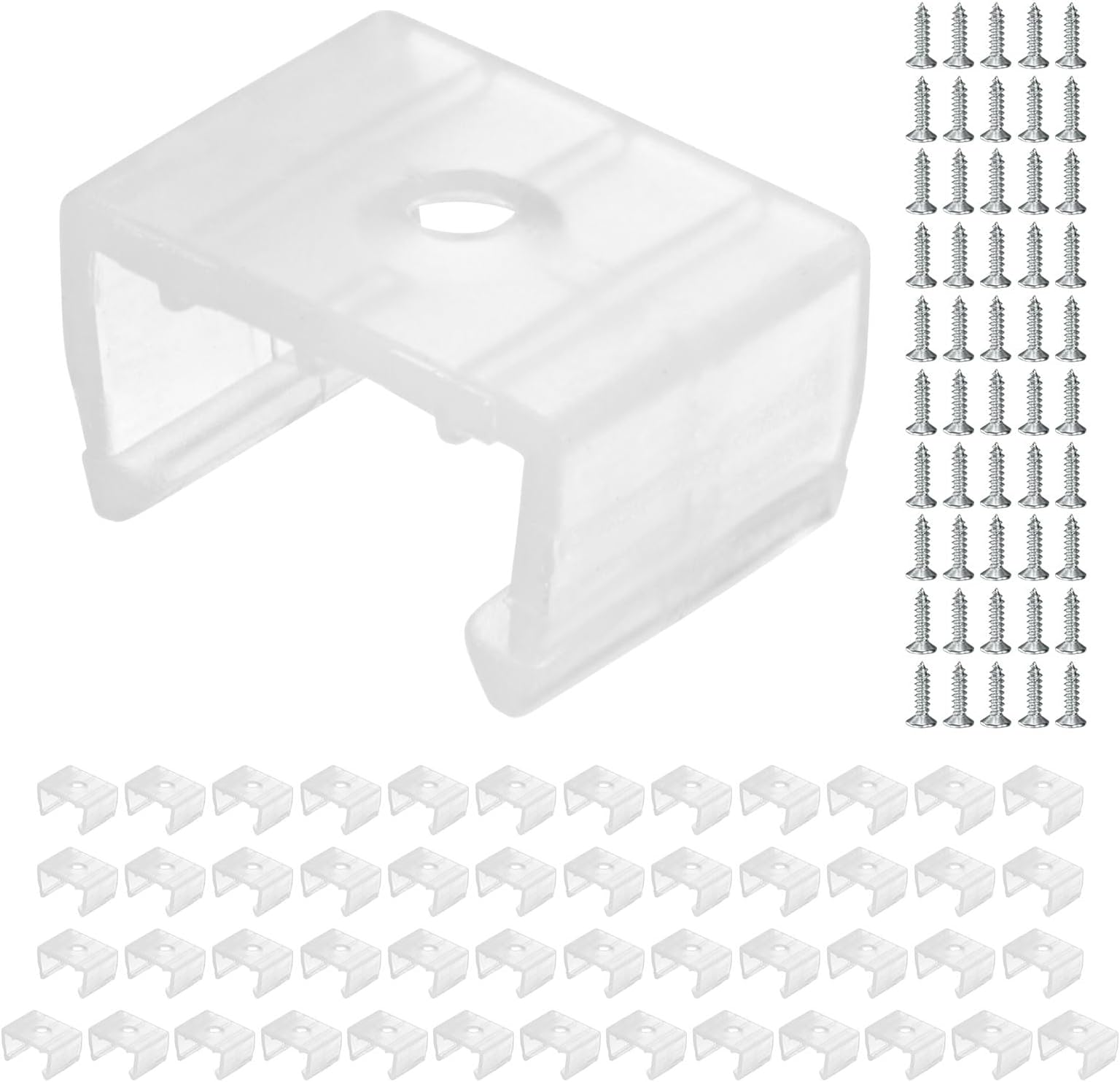 Waterproof LED Strip Light Clips [50pcs] - Mounting Clips with Screws for 14 to 17mm LED Neon Flexible Strip Lighting, Neon Signs DIY - [Transparent - 0.56 in]