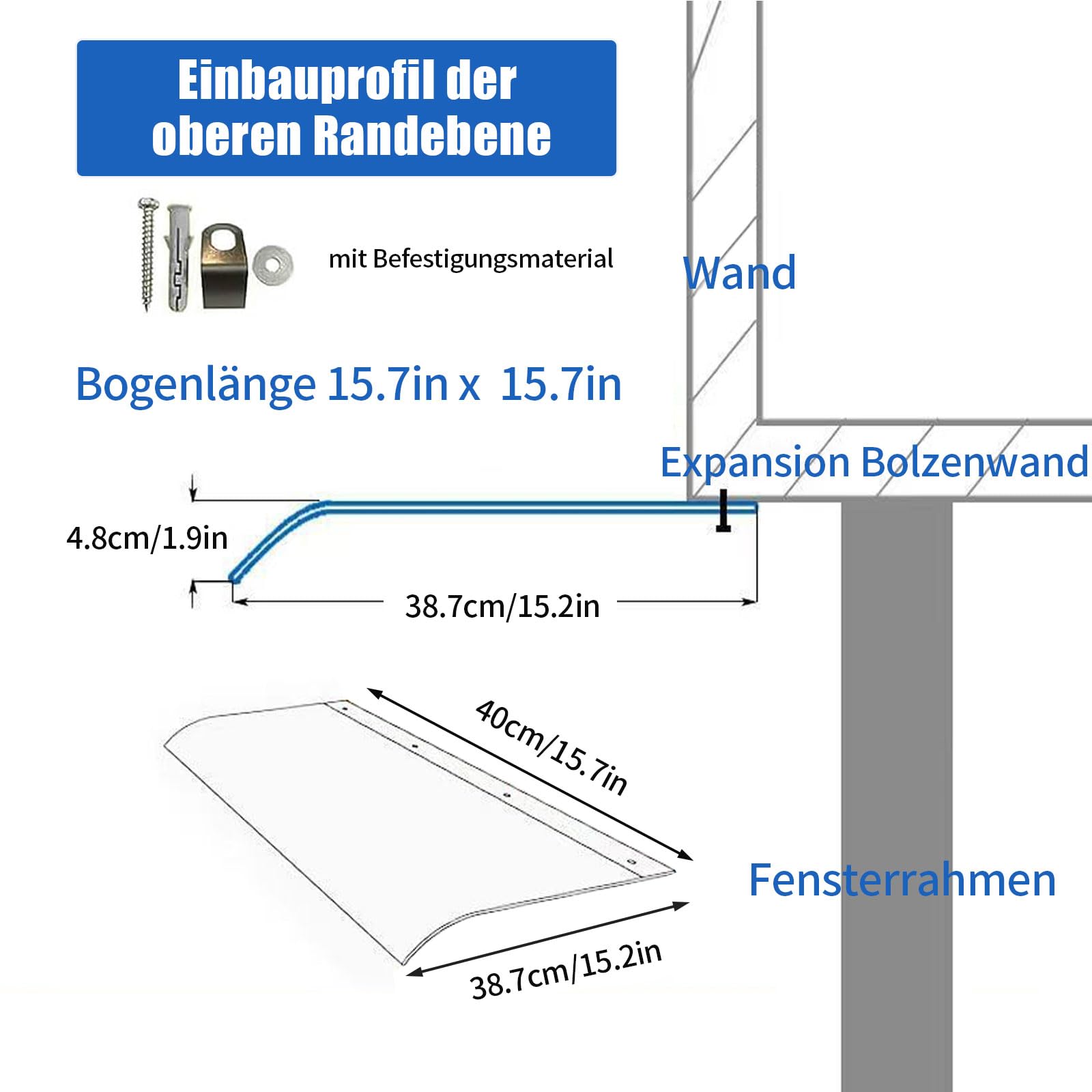 Marquesina para puerta de casa, toldo de policarbonato, protección solar y protección contra la lluvia, techo de puerta con transparente, toldo para puerta de casa o terraza (plano, 400 x 400)