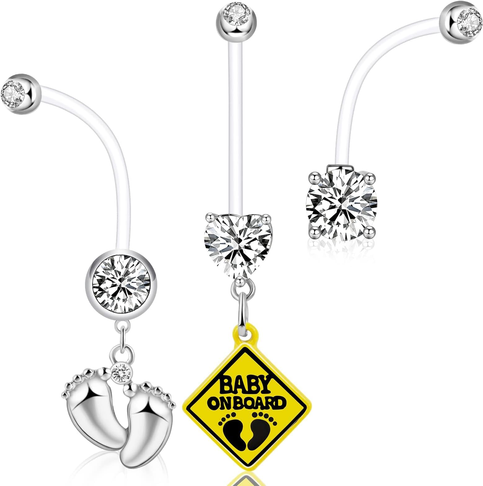 Defrsk3 Pcs 14G Pregnancy Belly Button Rings 38mm Clear Long Bar Pregnancy Belly Rings Flexible Maternity Belly Button Rings Hypoallergenic Healing Sport Navel Rings for Women