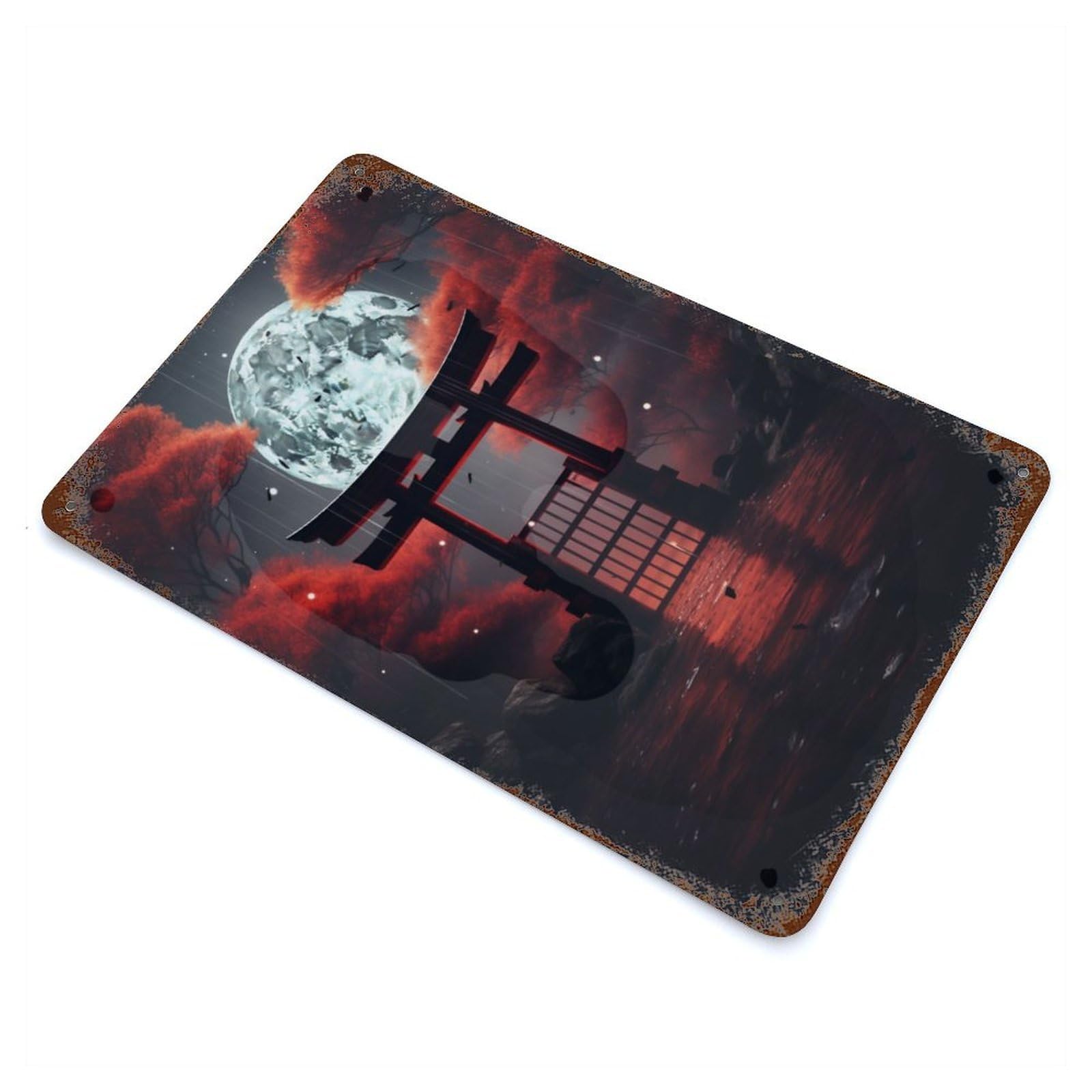 Garage Style Red Fantasy Gate in Japan Vintage Rust Metal Sign 11.8"x7.9", Rustic Home Decor for Bar And Workshop
