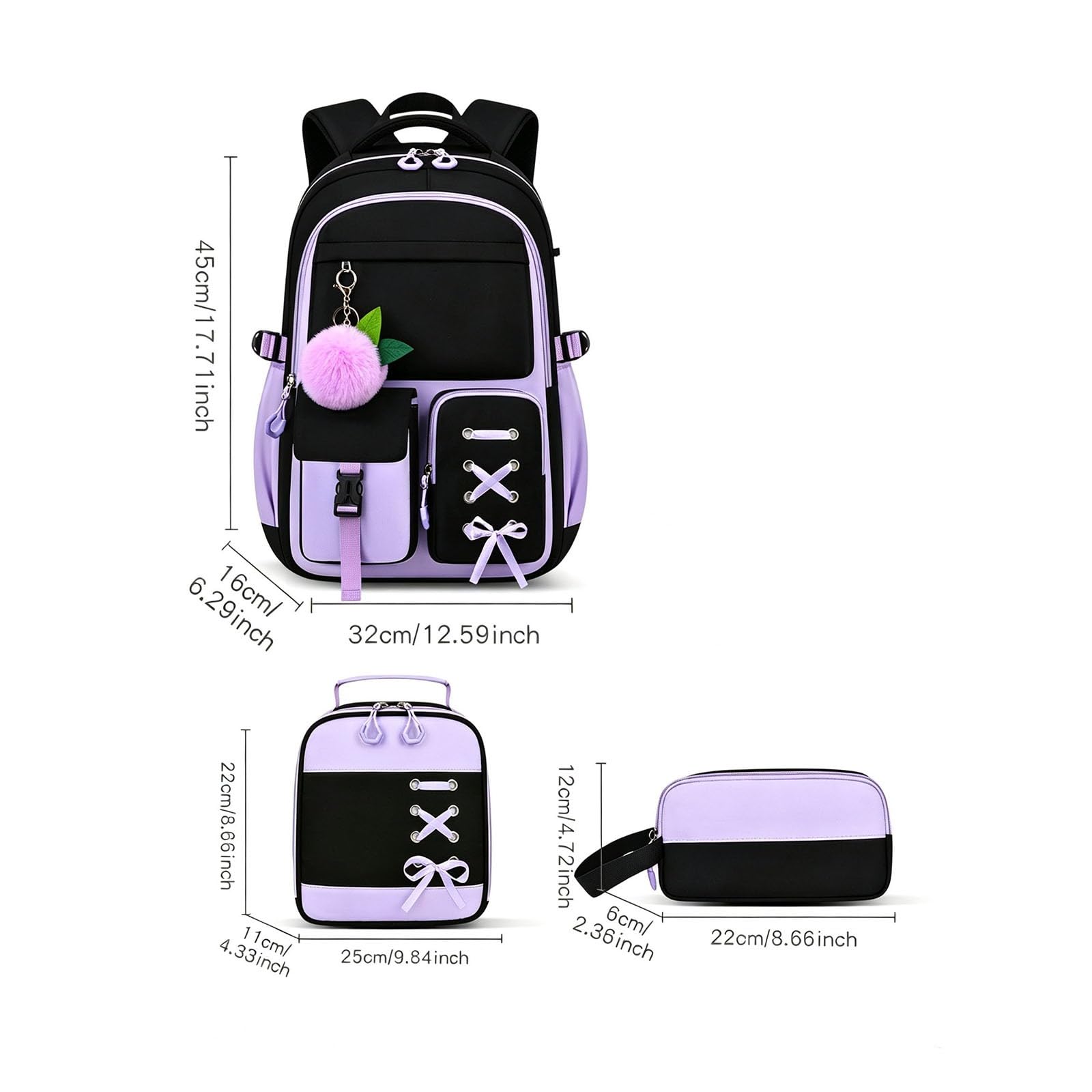 Juego de mochila escolar para niños con bolsa de almuerzo, estuche para lápices, práctica mochila para niños, bolsa cómoda para la escuela primaria, Pink, Talla única, Clásico