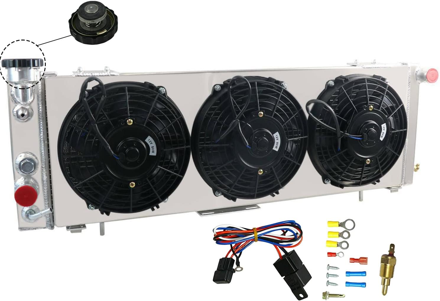 1 Row Core All Aluminum Radiator for 1991-2001 Jeep Cherokee XJ/Comanche 2.5 4.0 L4 L6 AT/MT, with 3x9 Fan Shroud 3 Row Radiator+shroud fan+relay