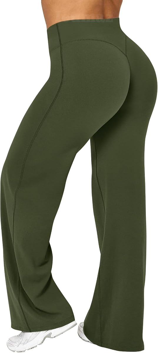 Ieumaz Women Straight Leggings Bottoms High Waist Gym Workout Leggings Stretch Casual Wide Leg Yoga Pants