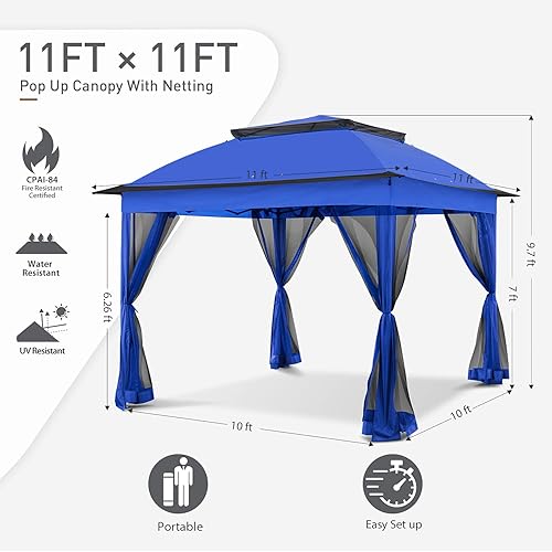 Miniatura 4 de Cool Spot - Carpa de campaña instantánea emergente de 11 x 11 pies, con mosquitera, refugio para exteriores con 121 pies cuadrados de sombra por