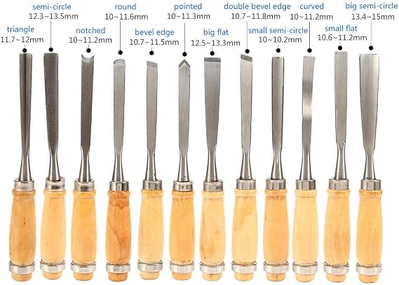 Pro Wood Carving Chisel Set 12 Pieces Chisel Set Gauji Sharp Woodworking Tools Wood Carving with Pouch Perfect for Beginners