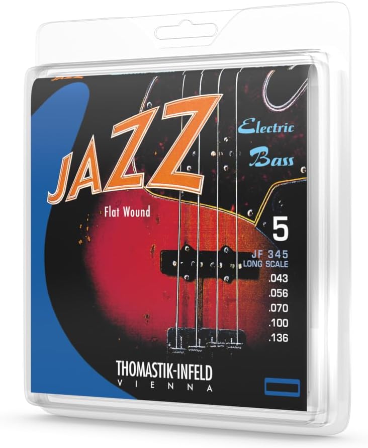 Thomastik-Infeld JF345 Bass Guitar Strings: Jazz Flat Wounds 5-String Long Scale Set; Pure Nickel Flats G, D, A, E, B Set