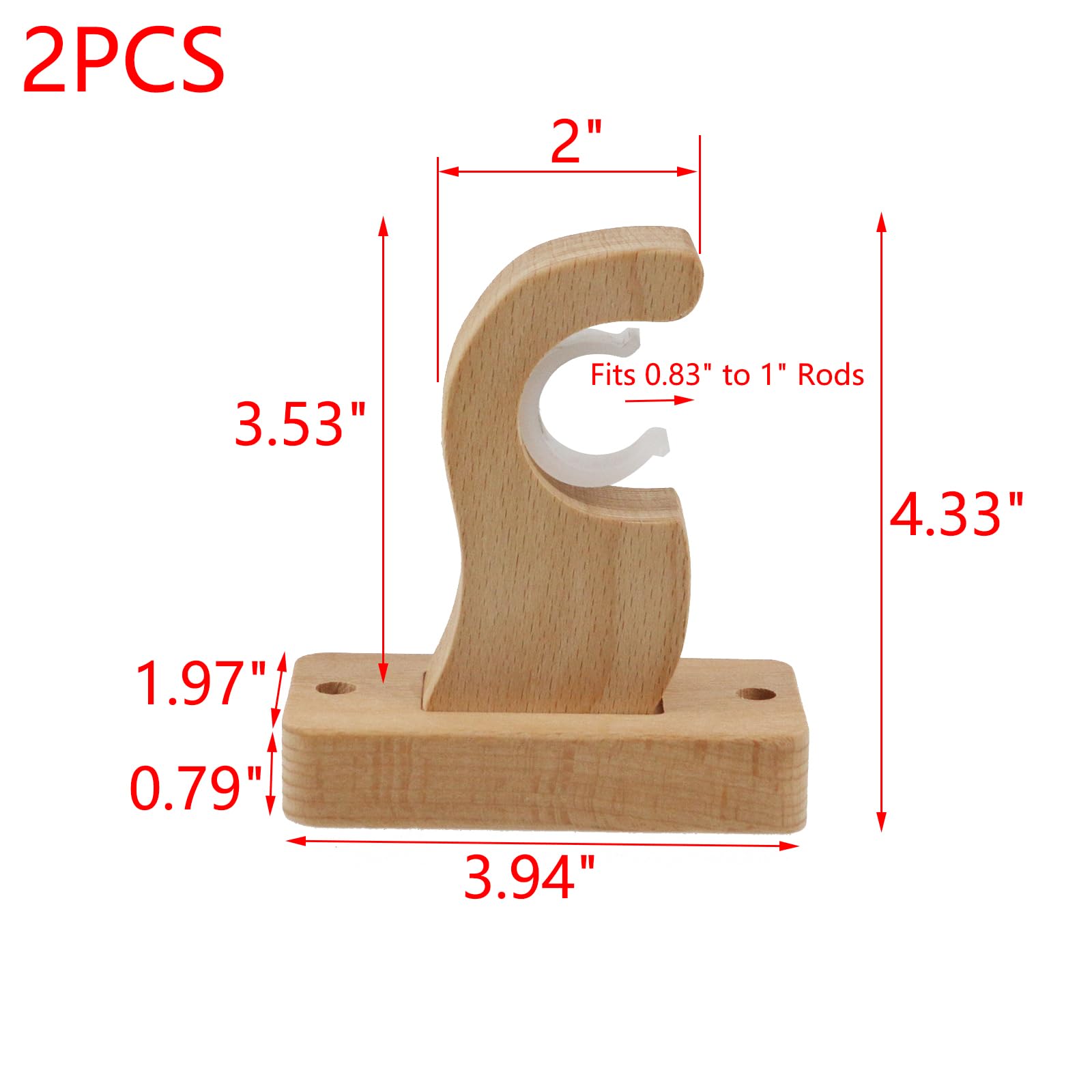 MY MIRONEY 2Pcs Wood Curtain Rod Bracket Hardware Curtain Rod Hooks Wooden Curtain Rod Holders Wall Mounted Drapery Rod Hangers for 0.83