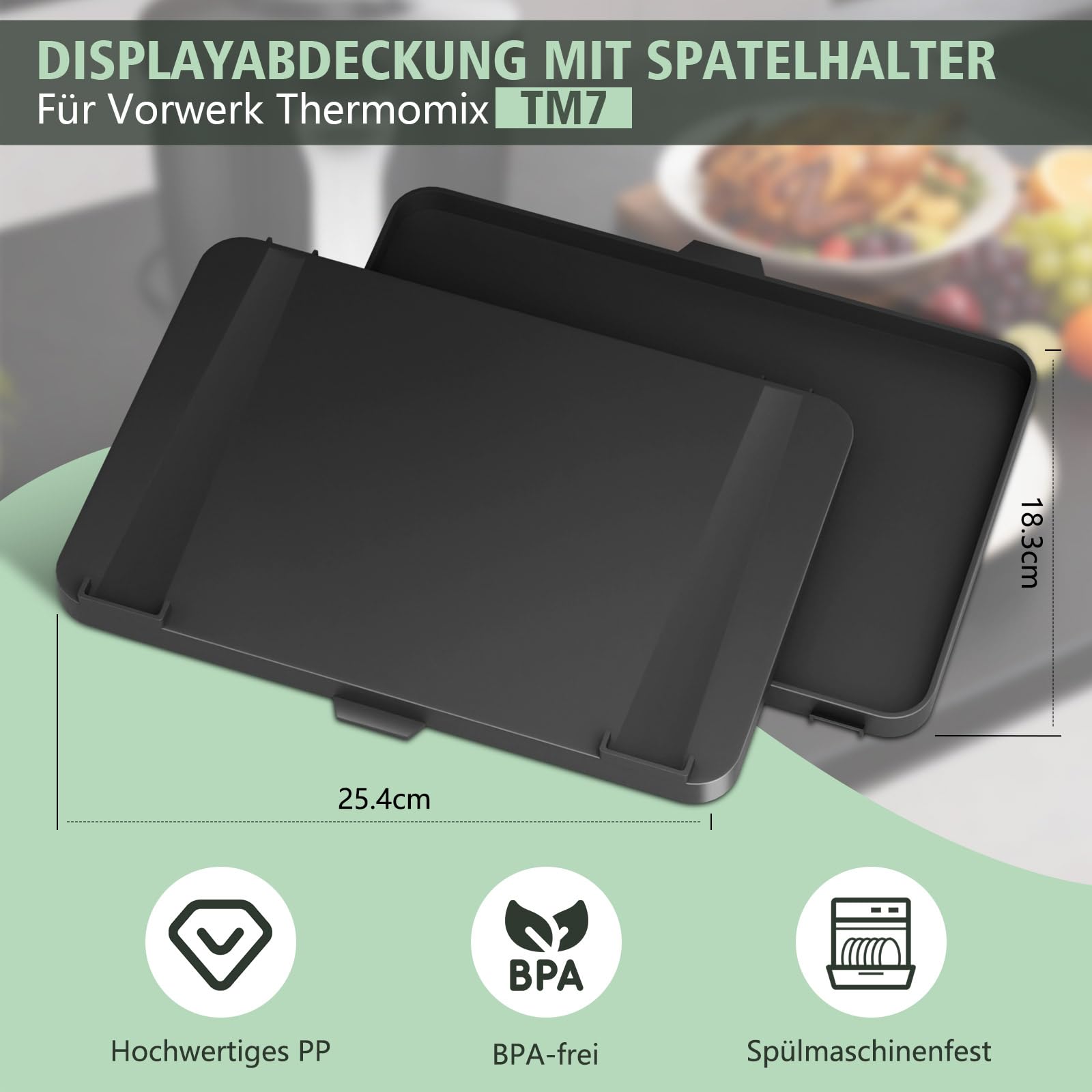 Osłona wyświetlacza do Thermomix TM7 pokrywa wyświetlacza z uchwytem na szpatułkę (bez szpatułki), twarda osłona ochronna, odporna na zarysowania płyta ochronna, wodoodporna i pyłoszczelna