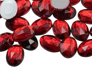 Allstarco 18x13mm (23/32x1/2) Red Ruby Oval Acrylic Gems, 35 PCS