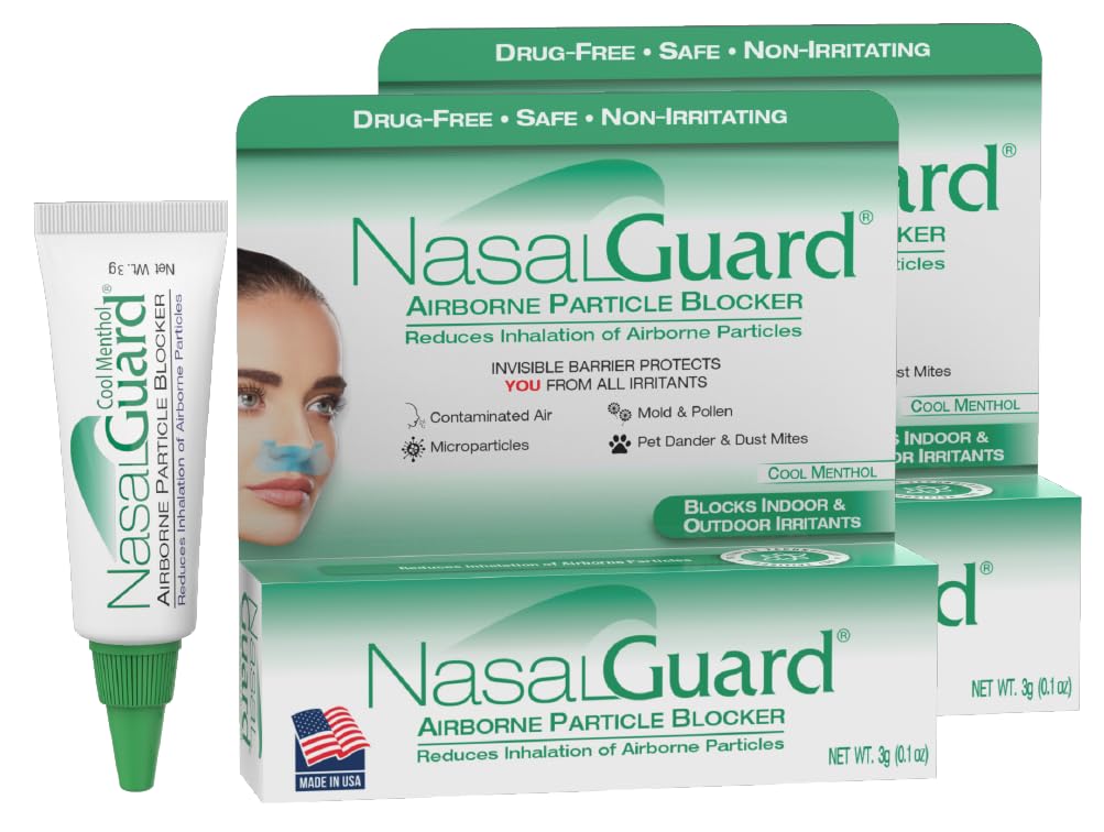 NasalGuard Airborne Particle Blocker Gel - Helps Reduce Inhalation of Allergens, Pollutants & Irritants - Drug-Free, Daily Use (Cool Menthol, 3g, Pack of 2), Over 150 Applications