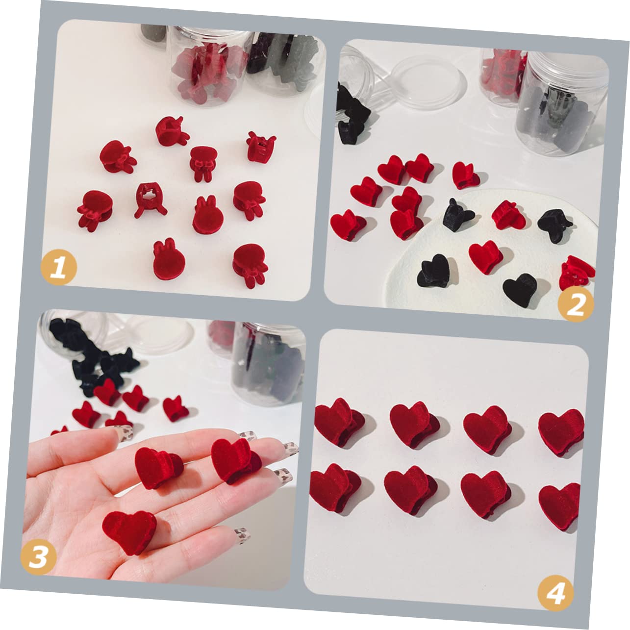 Gatuida Lot de 16 Mini Pinces à Cheveux en Tissu Rouge Motif Cœur et Tête de Lapin, Accessoires Décoratifs et Maintien Sécurisé pour Routine Beauté du Matin