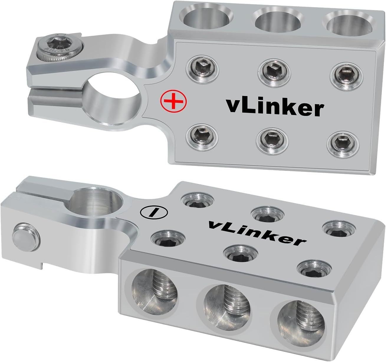VGATE vLinker 6x1/0 Gauge AWG Lead-Acid Battery Terminals Clamp, 6061 Aluminum Battery Terminal Positive (+) Negative (-) Set, for SAE/DIN/EN Tapered Top Post, 6-Way Battery Connectors