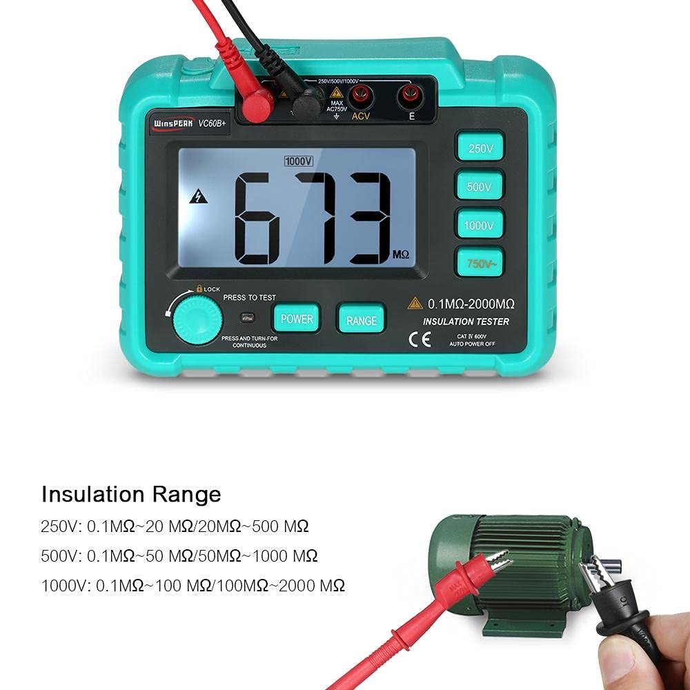Mètres de résistance d'isolement - VC60B + Testeur de résistance d'isolement numérique LCD Megohm Meter Megohmmeter DC250V/500V/1000V