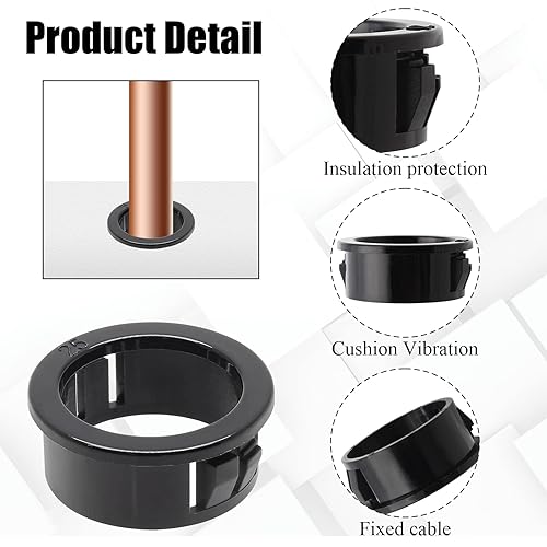 Miniatura 3 de Cionyce 50 bujes de nailon a presión de alambre negro, protectores de ojales de 1 pulgada de diámetro de montaje, buje redondo de manguera de cable