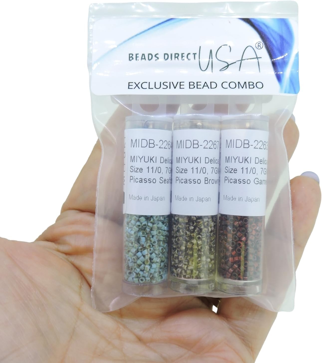 Set of 3 Colors, 21GM, Miyuki Delica Beads Size 11/0, 7GM/Color, Picasso Collection, DB2263, DB2264, DB2267