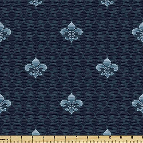 Lunarable Fleur De Lis Fabric by The Yard, Antique Pattern Royal Arms of France Symbolic Art Print, Decorative Fabric for Upholstery and Home Accents, 1 Yard, Dark Blue