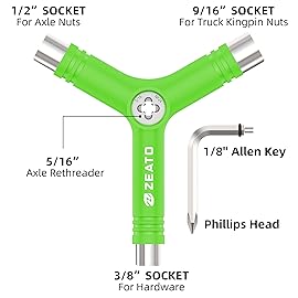 Zeato All-In-One Skate Tools Multi-function Portable Skateboard Y Tool Accessory with Y-type Allen Key and L-type Phillips Head Wrench Screwdriver - Green