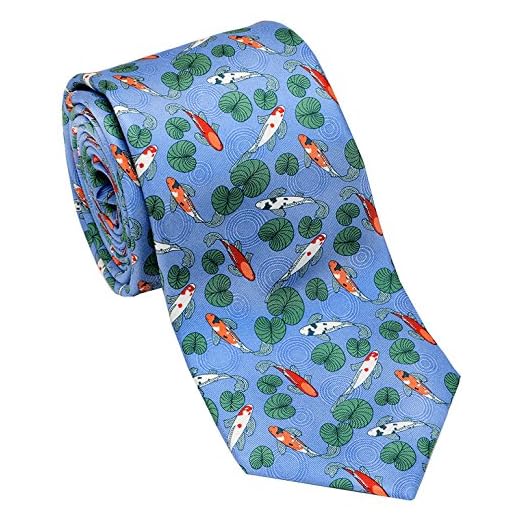 Josh Bach Men's Koi Fish Silk Necktie Blue, Made in USA