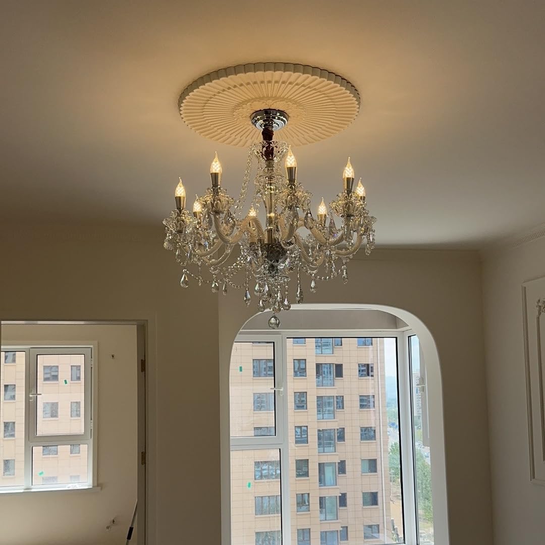 Modern Crystal Chandelier White 8 Light Glass Candle Chandeliers Luxury K9 Crystal Ceiling Pendant Light Fixtures for Dining Room Living Room Bedroom