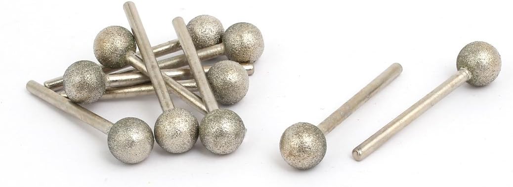 Sourcingmap 3mm Shank 10mm Dia Diamond Head Ball Shaped Grinding Mounted Point Bits 10pcs