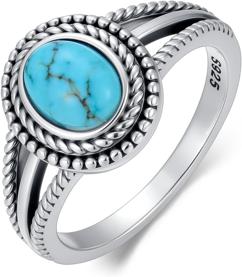 Real Turquoise Rings for Women 925 Sterling Silver Vintage Knuckle Rings Boho Dainty Gemstone Knuckle Midi Finger Jewelry Gifts for Birthday