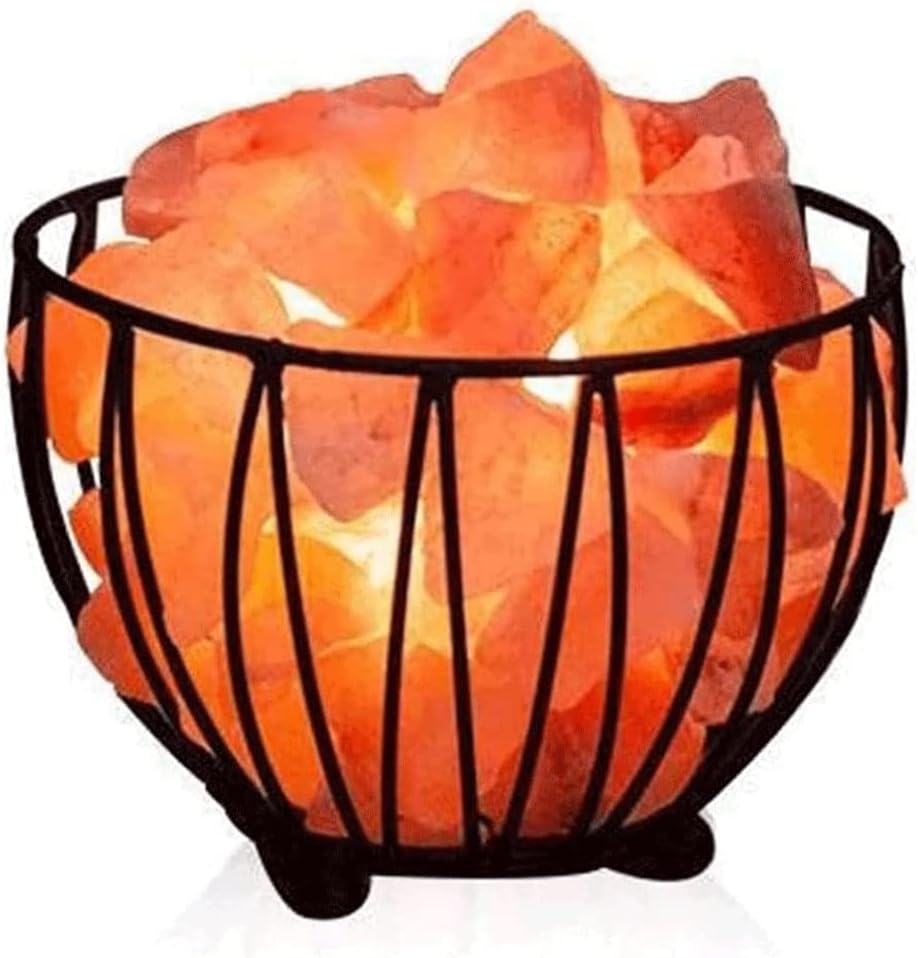Salt Lamps Natural Salt Lamp with Dimmer Switch Salt Crystal Night Lights Retro Metal Basket Decor Desk Lamp
