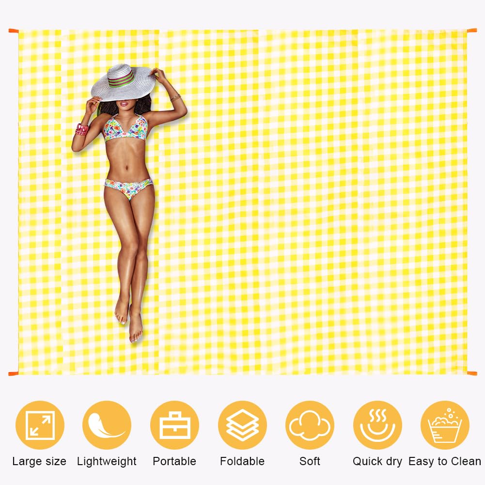 Ainiv Coperta Picnic Impermeabile, Tappeto da Spiaggia Anti Sabbia, 140 * 200cm Grande Tappetino da Spiaggia Pieghevole, Stuoia Campeggio con 4 Picchetti Fixed per Picnic, Spiaggia, Campeggio