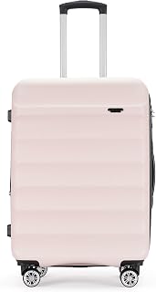 Lightweight Hard Shell Small Cabin Suitcase with 4 Double Spinner Wheels and Combination Lock Carry-on Luggage, Light Pink, 20 Inch
