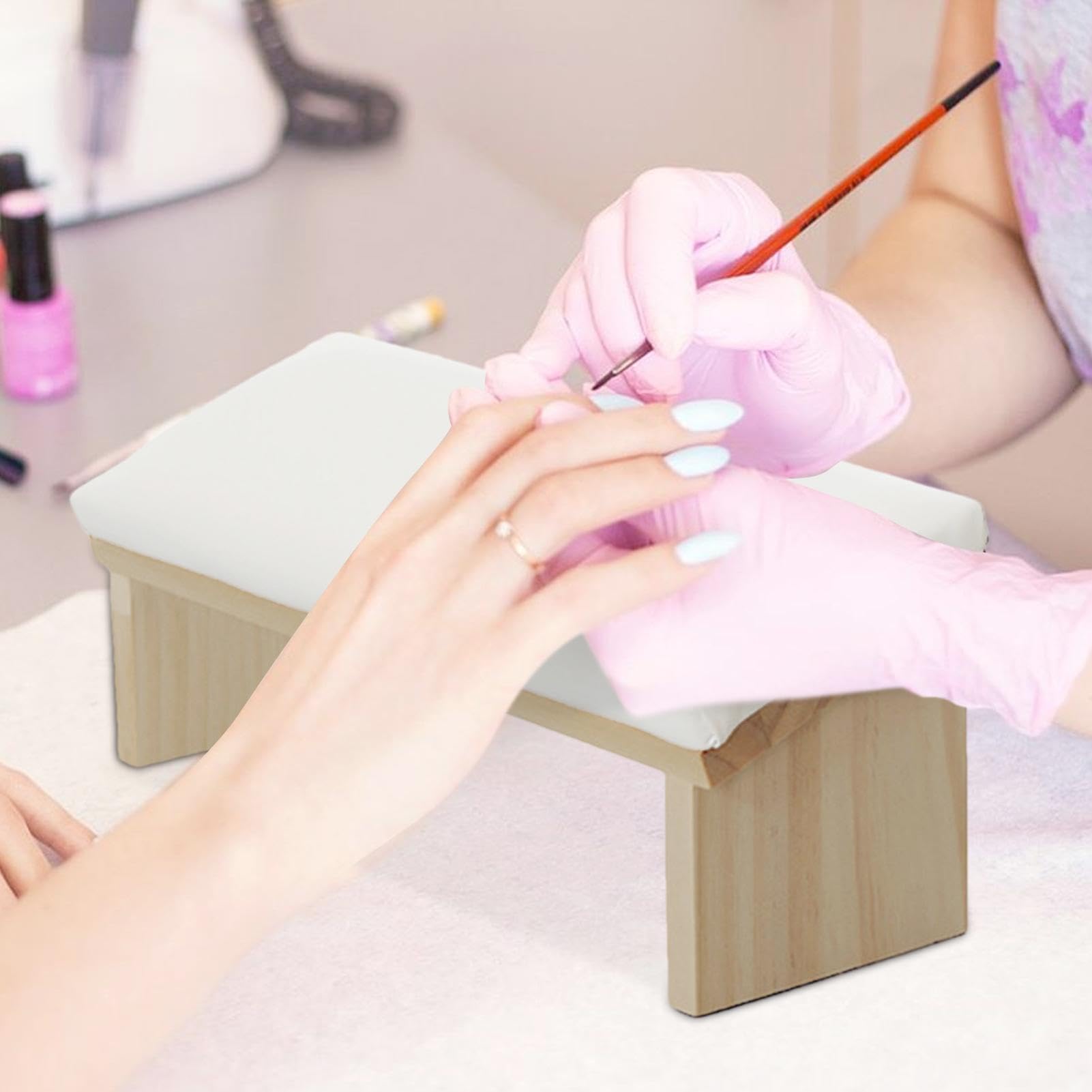 Bracciolo per tecnici delle unghie, comodo per manicure, poggiabraccia in pelle PU, design smussato in legno PU, supporto robusto per la casa