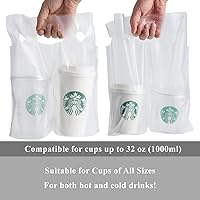 Vista 3 de Mujoiny - Paquete de 100 bolsas de plástico transparente para 2 tazas, soporte para bebidas de hasta 32 onzas, desechables para entrega y llevar
