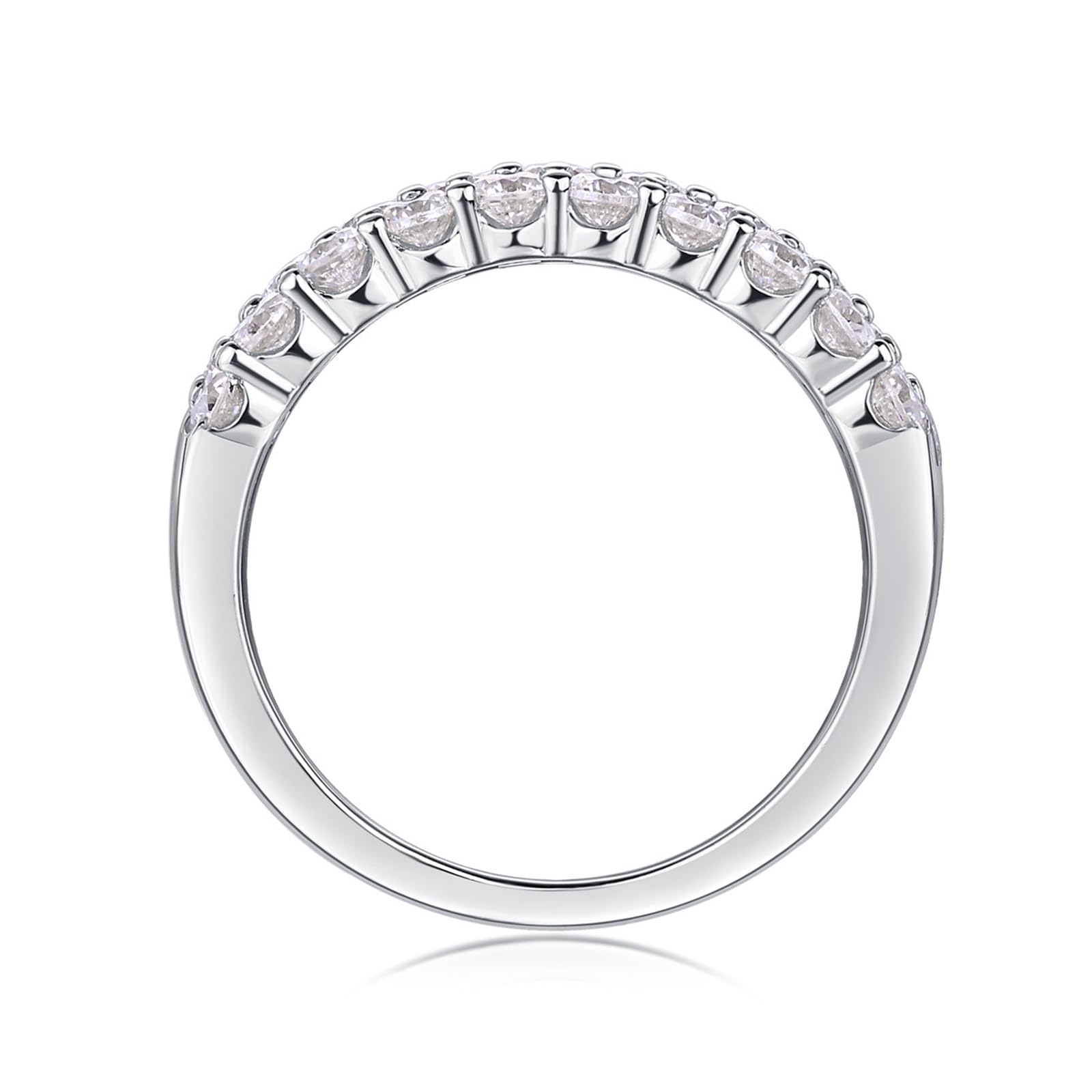 Obrączki ślubne damskie 750, Moissanit Pavé Wide Ring dla kobiet, prawdziwe złoto, 9K/14K/18K białe złoto/Pt950 platyna, rozmiar 47 (15,0)-65 (20,7)