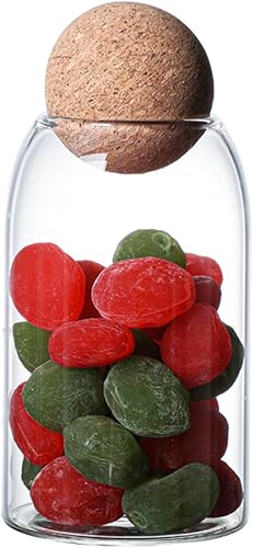 OXWIND Recipiente de almacenamiento de vidrio con corcho de bola, recipiente transparente para espagueti, almacenamiento de pasta, frascos de vidrio