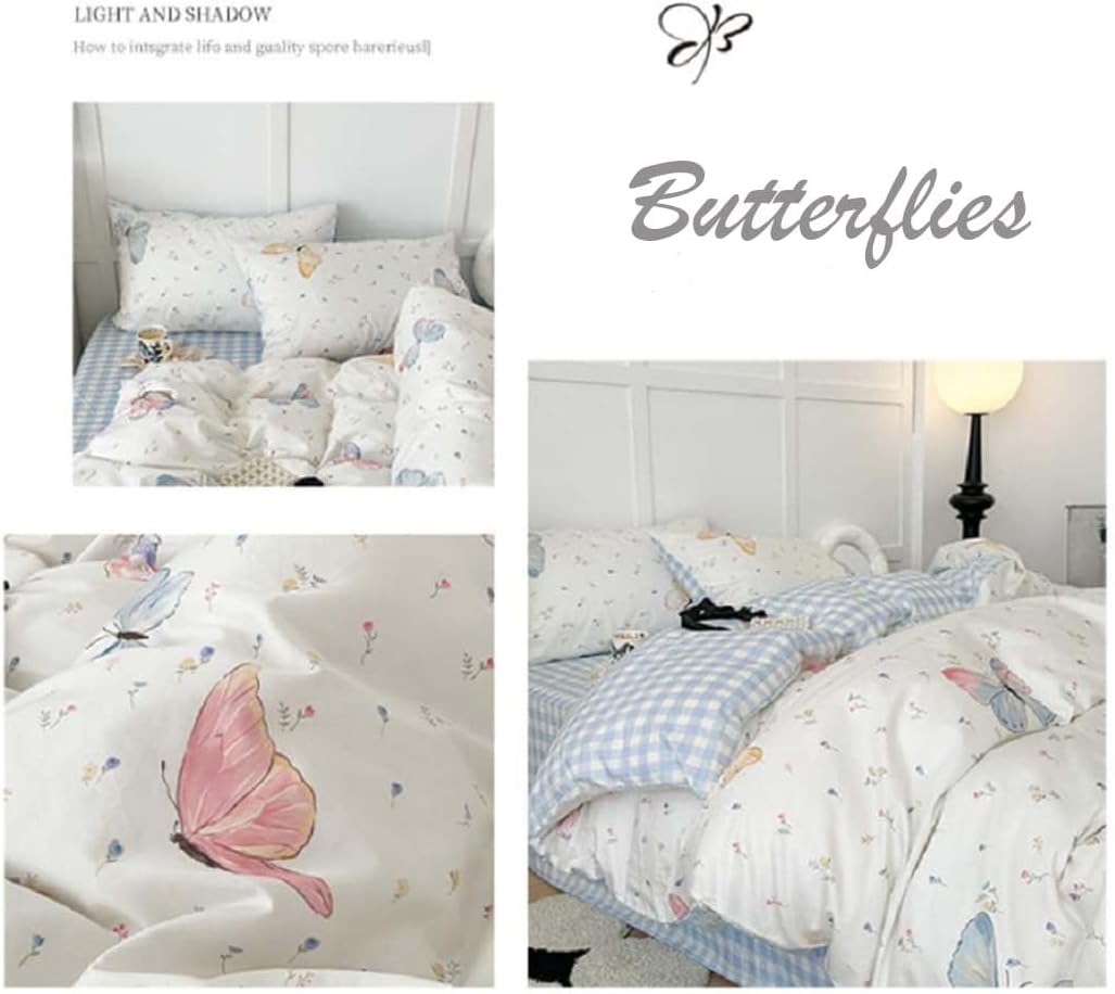 Nayoroom Butterfly Duvet Cover Queen Size Reversible Blue White Gingham Bedding Set 3 Pcs Kids Girls Colorful Butterflies Comforter Cover with Zipper Closure Soft Breathable Microfiber - Image 6