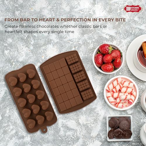 Image of Kitchen Expert Silicone Chocolate Moulds | Set of 2 | Flexible, Non-Stick Chocolate Making Molds for Candy, Jelly & Ice | Reusable Baking Trays | Perfect for Homemade Chocolates, Candies & More