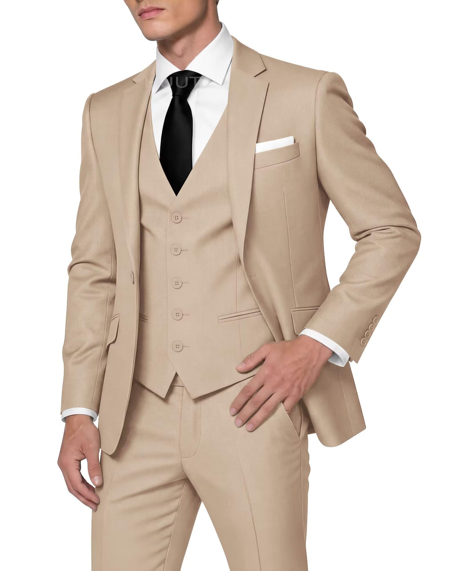 HUUTOE Men's 3 Piece Suits Slim Fit Prom Wedding Suits for Men Suit Summer Blazer Jacket Vest Pants Tuxedo Set