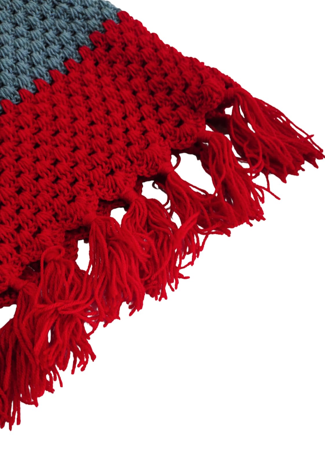 NILU CRAFT Girl Poncho Hand Knitted by Wool (13 to 14 Year, Grey and Red) - Image 5 thumbnail