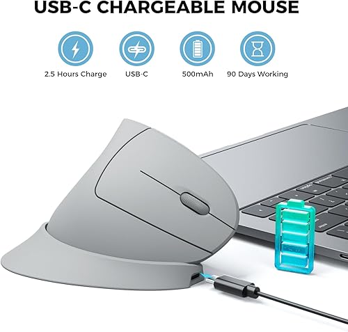 Vista 12 de iClever Ratón ergonómico, mouse vertical inalámbrico de 2.4 G con 4 DPI ajustables, clic silencioso, 7 botones, 3 inclinaciones ajustables, jiggler