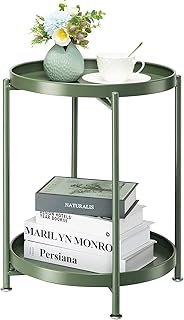 Sponsored Ad - danpinera 2 Tier Metal Side Table with Removable Tray, Folding End Table Outdoor Side Table Small Accent Ta...