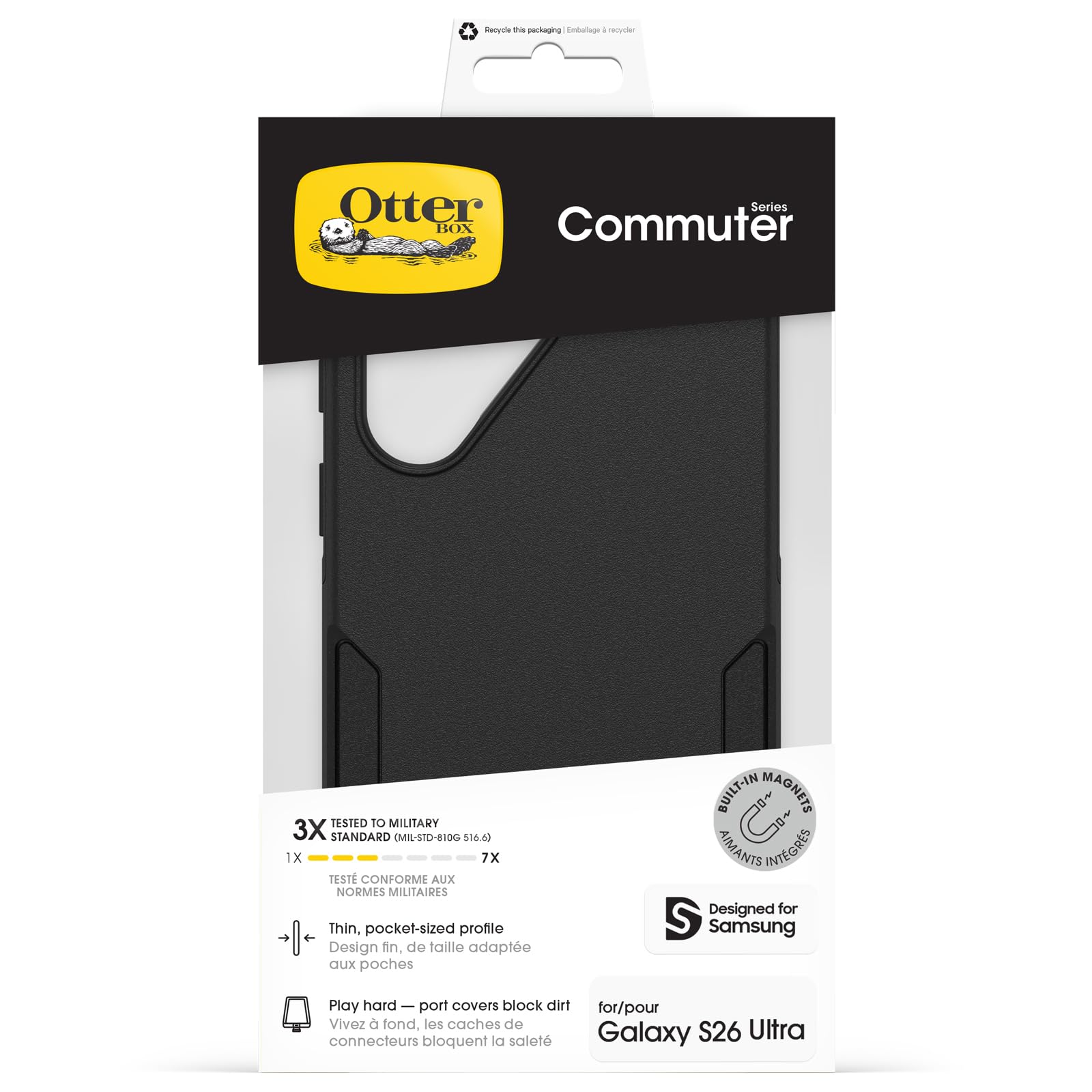 OtterBox Commuter Series Hülle mit Magneten für Samsung Galaxy S26 Ultra, sturzsicher, schützende Hülle, 3X getestet nach Militärstandard, Schwarz