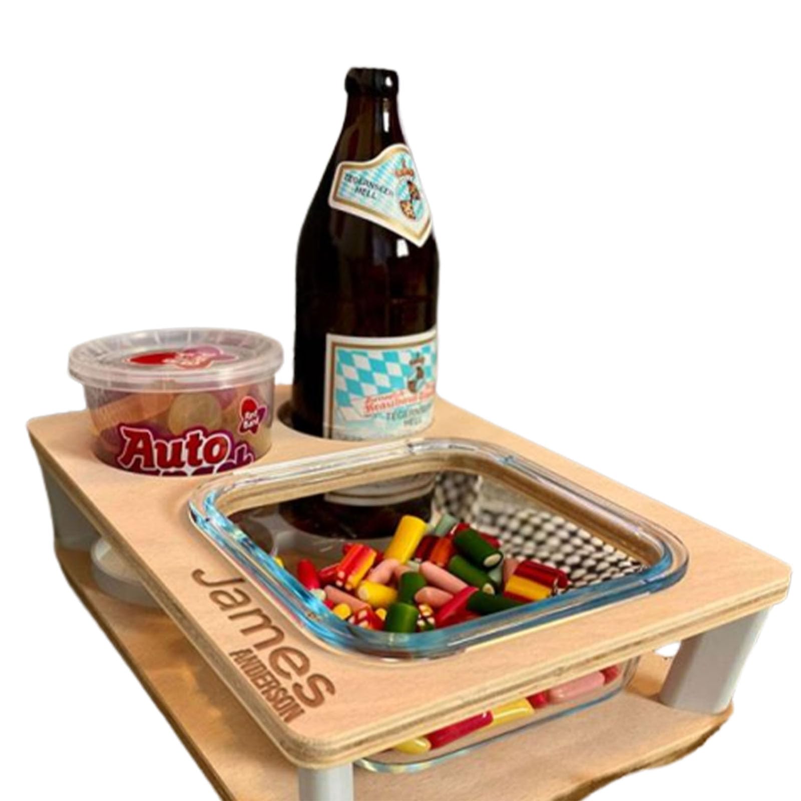 Personalized Wood Mini Sofa Bar | Custom Snack Bowls and Tray Caddy | Sofa Organizer on The Side Tables Coffee Table with Name | Beer and Snack Holder | Christmas Gifts